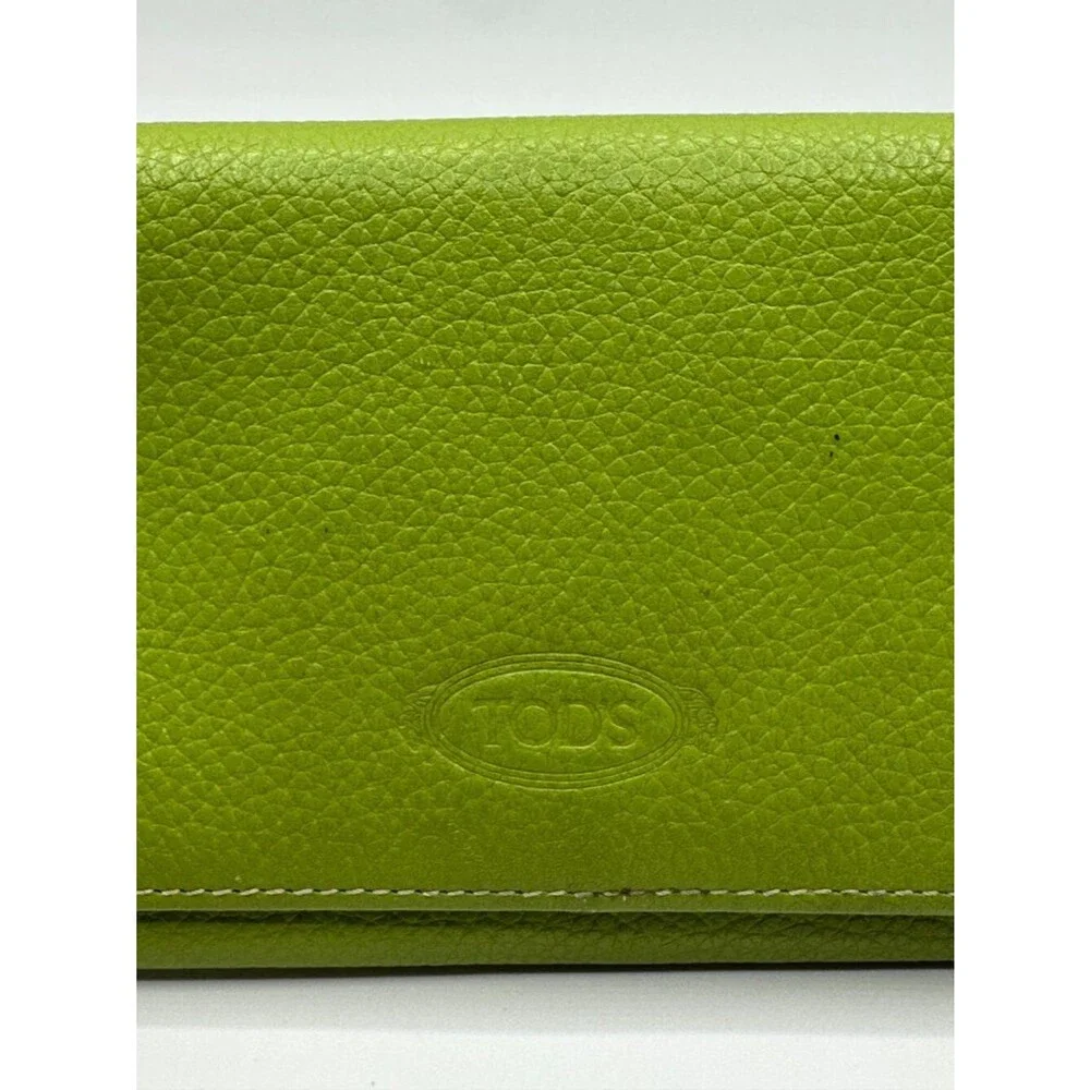 Tod's Lime Green Pebbled Leather Flap Wallet